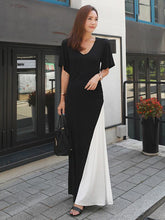 Black&White Split-joint V-neck Long Dress